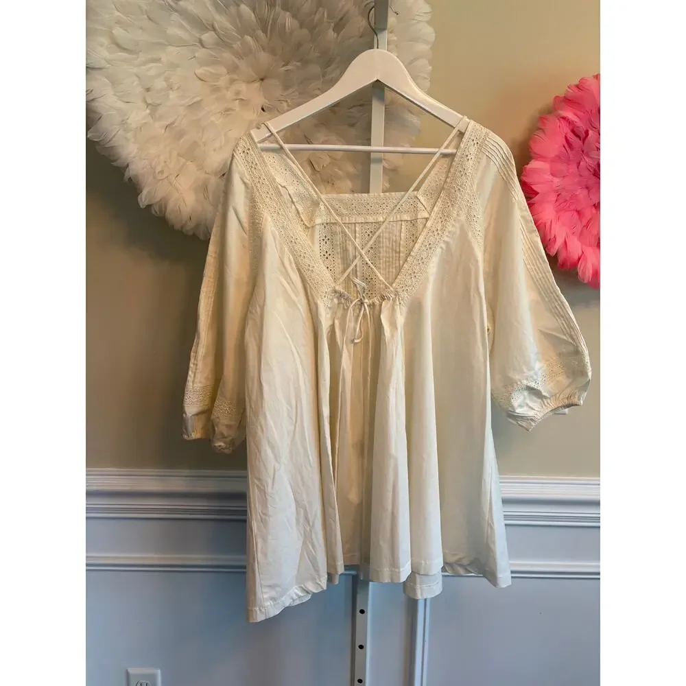 Free People Ivory long sleeve open back mini dress size S NWT